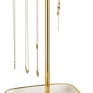 Jewelry Holder Stand with Ceramic Base: 12" Tall Necklace Organizer Rack, Tree D
